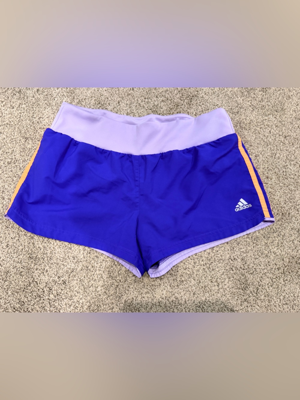 adidas Violet Running Shorts with Lavender Waistband and Orange Trim
